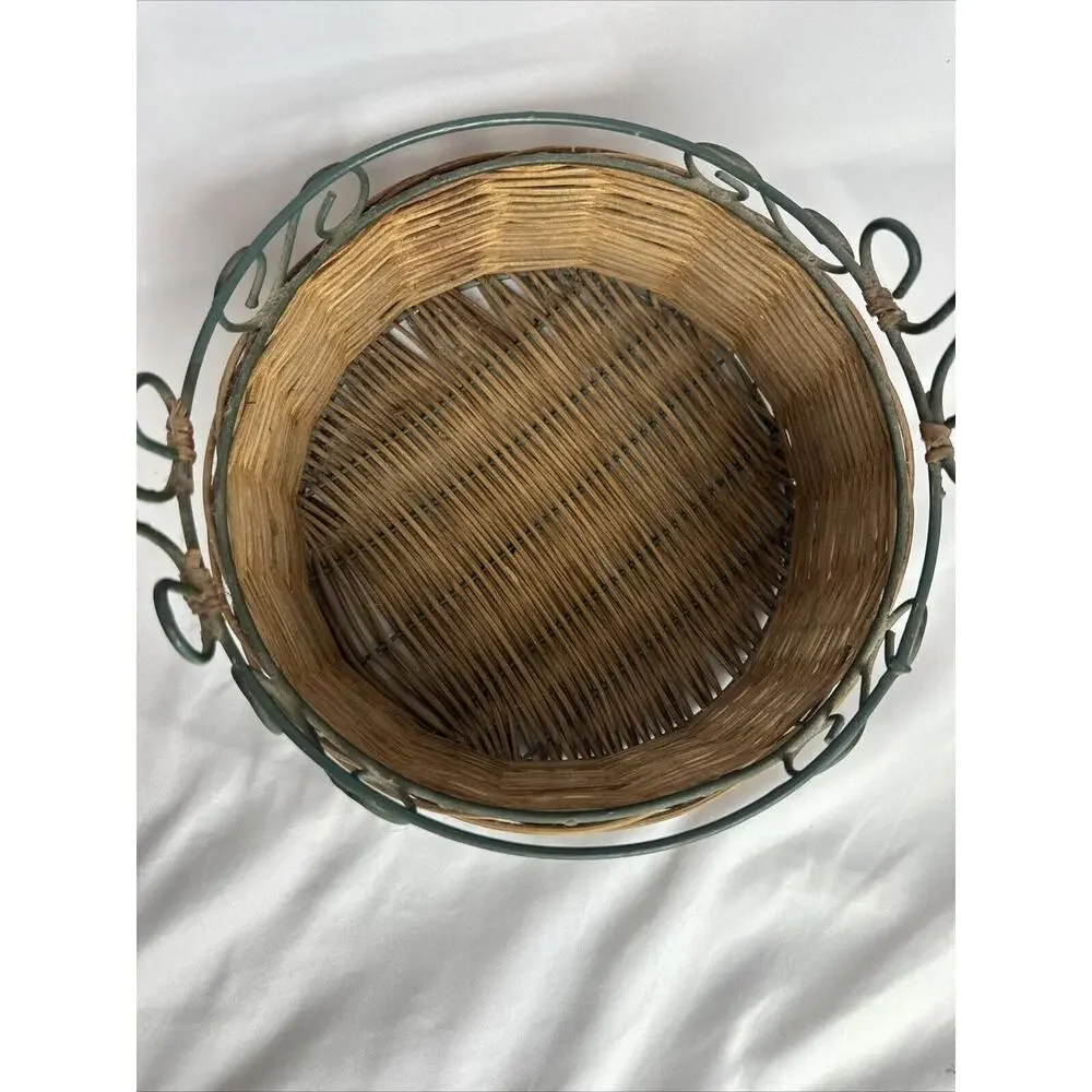 Vintage Wicker Backer With Green Metalwork 9.4x15.5”